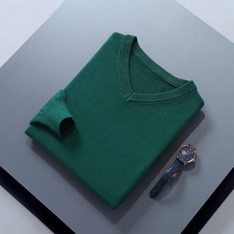 Clifford | Refined V-Neck Sweater – styled view