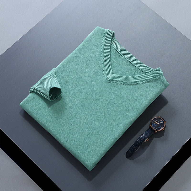 Clifford | Refined V-Neck Sweater – styled view