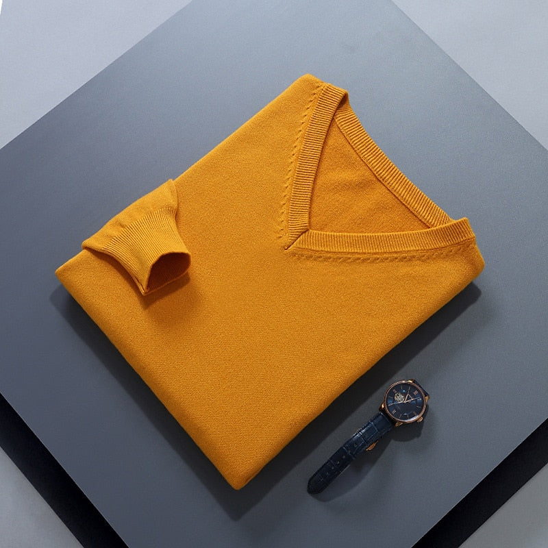 Clifford | Refined V-Neck Sweater – styled view