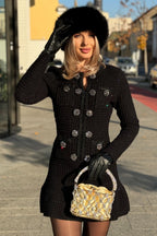 Colette Jewel Button Tweed Mini Dress – styled view