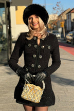 Colette Jewel Button Tweed Mini Dress – front view