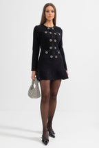 Colette Jewel Button Tweed Mini Dress – front view