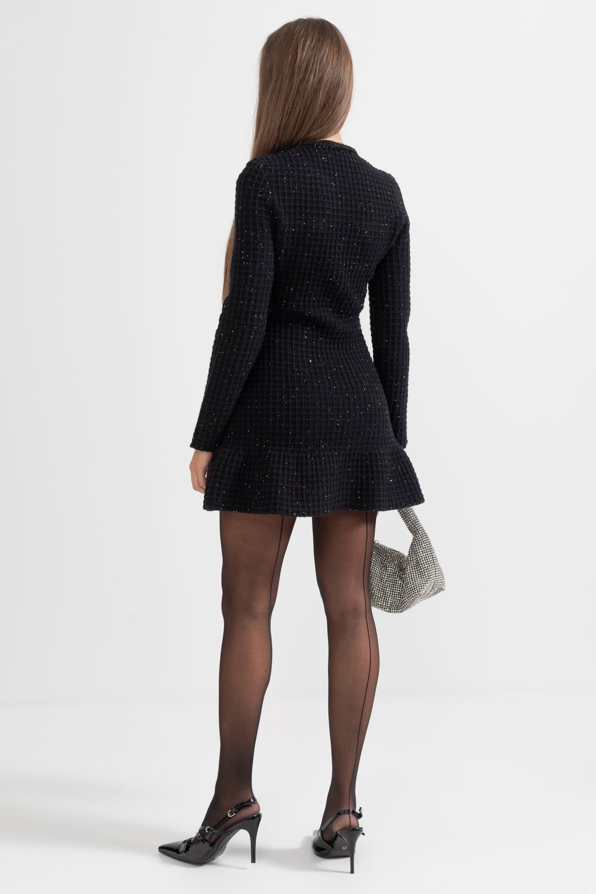Colette Jewel Button Tweed Mini Dress – back view