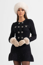 Colette Jewel Button Tweed Mini Dress – styled view
