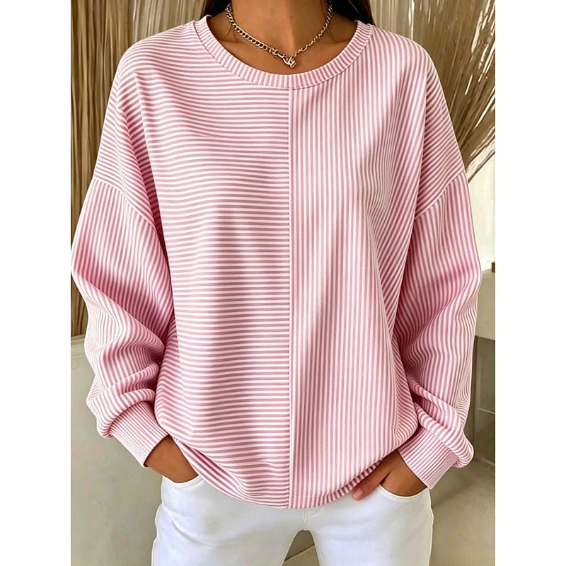 Corinna Panelled Stripe Oversized Sweatshirt – styled view