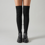 Dagny | Ribbed Knit Over-The-Knee Boots – Black front view
