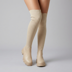 Dagny | Ribbed Knit Over-The-Knee Boots – Beige front view