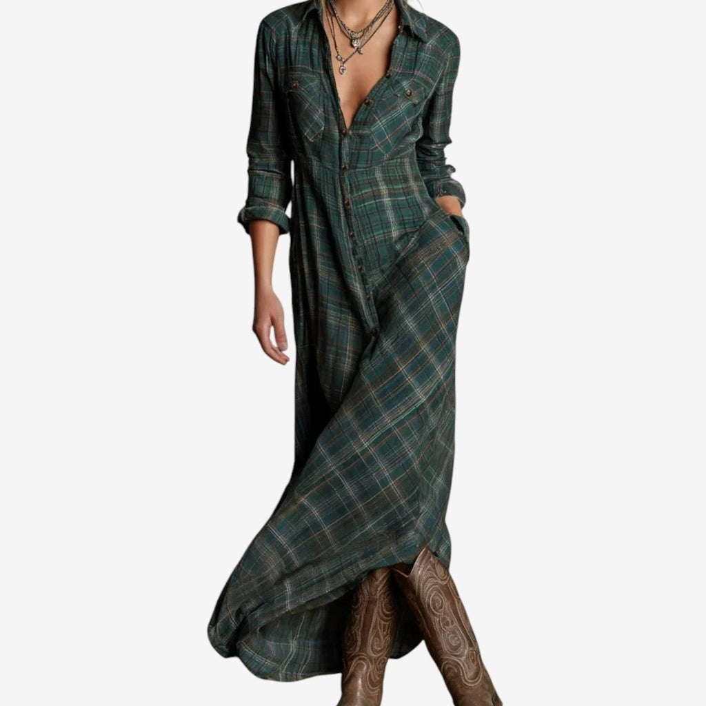 Dahlira Button-Down Collar Dress – front view
