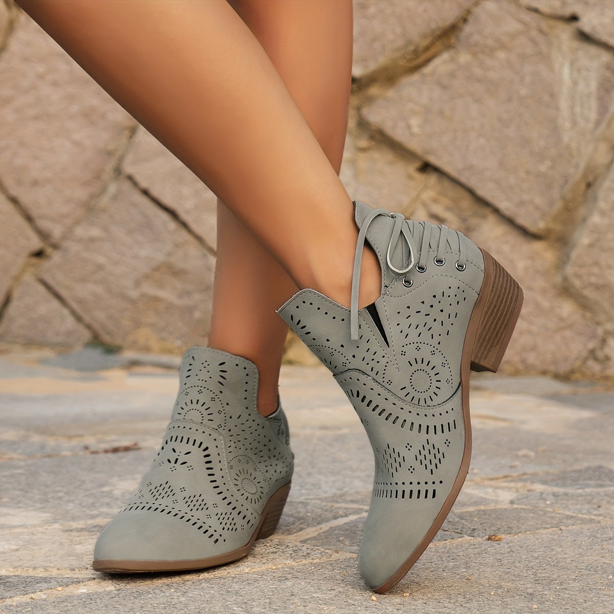 Delaina | Cutout Detail Ankle Boots – styled view