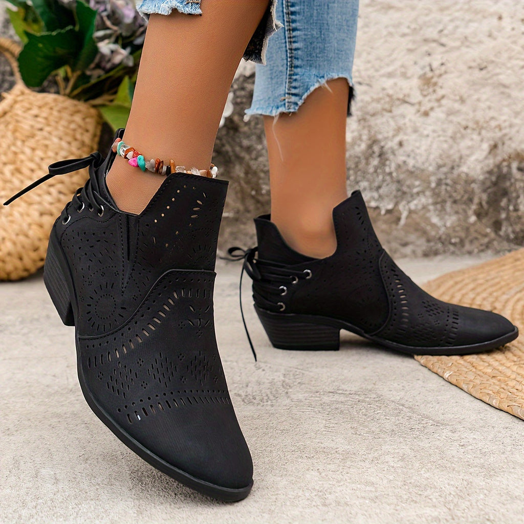 Delaina | Cutout Detail Ankle Boots – styled view