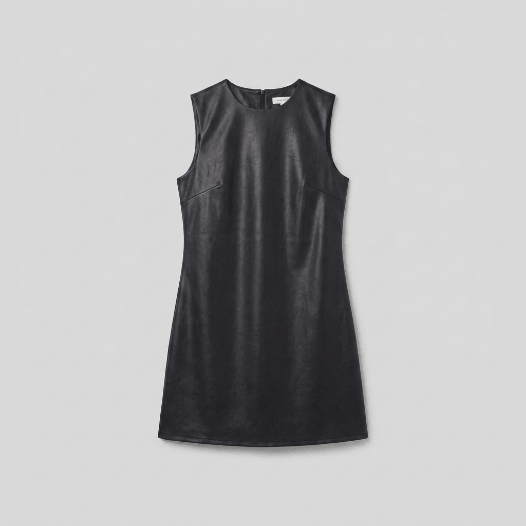 Delphine | Sleeveless Faux Leather Mini Shift Dress by Vera Noir – detail view