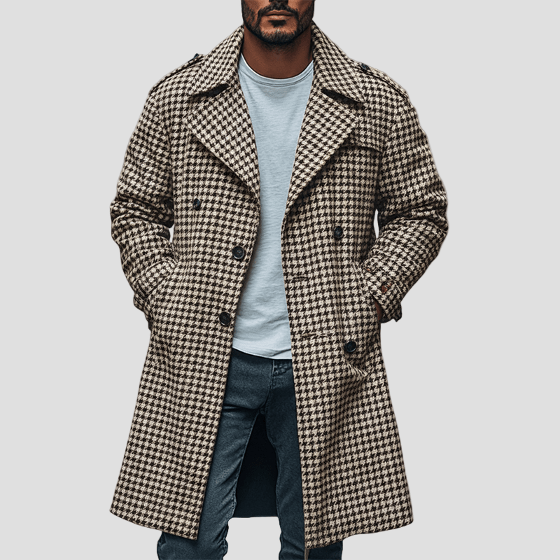 Dylan houndstooth trench coat, front view