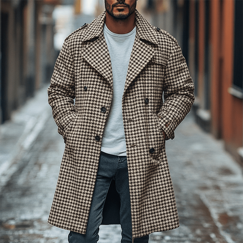 Dylan houndstooth trench coat, pattern detail