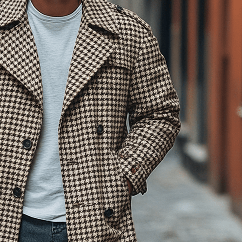 Dylan houndstooth trench coat, styled view
