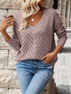 Elaine Relaxed V-Neck Pointelle Knit Sweater by Vera Noir – image 11