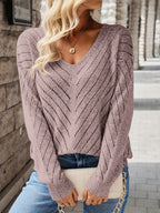 Elaine Relaxed V-Neck Pointelle Knit Sweater by Vera Noir – image 13