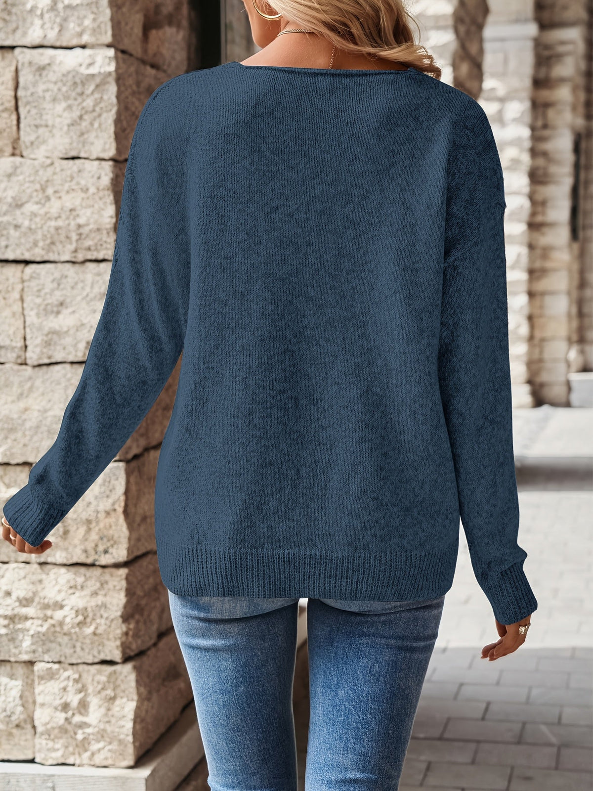Elaine Relaxed V-Neck Pointelle Knit Sweater by Vera Noir – image 2