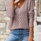Elaine Relaxed V-Neck Pointelle Knit Sweater by Vera Noir – image 7