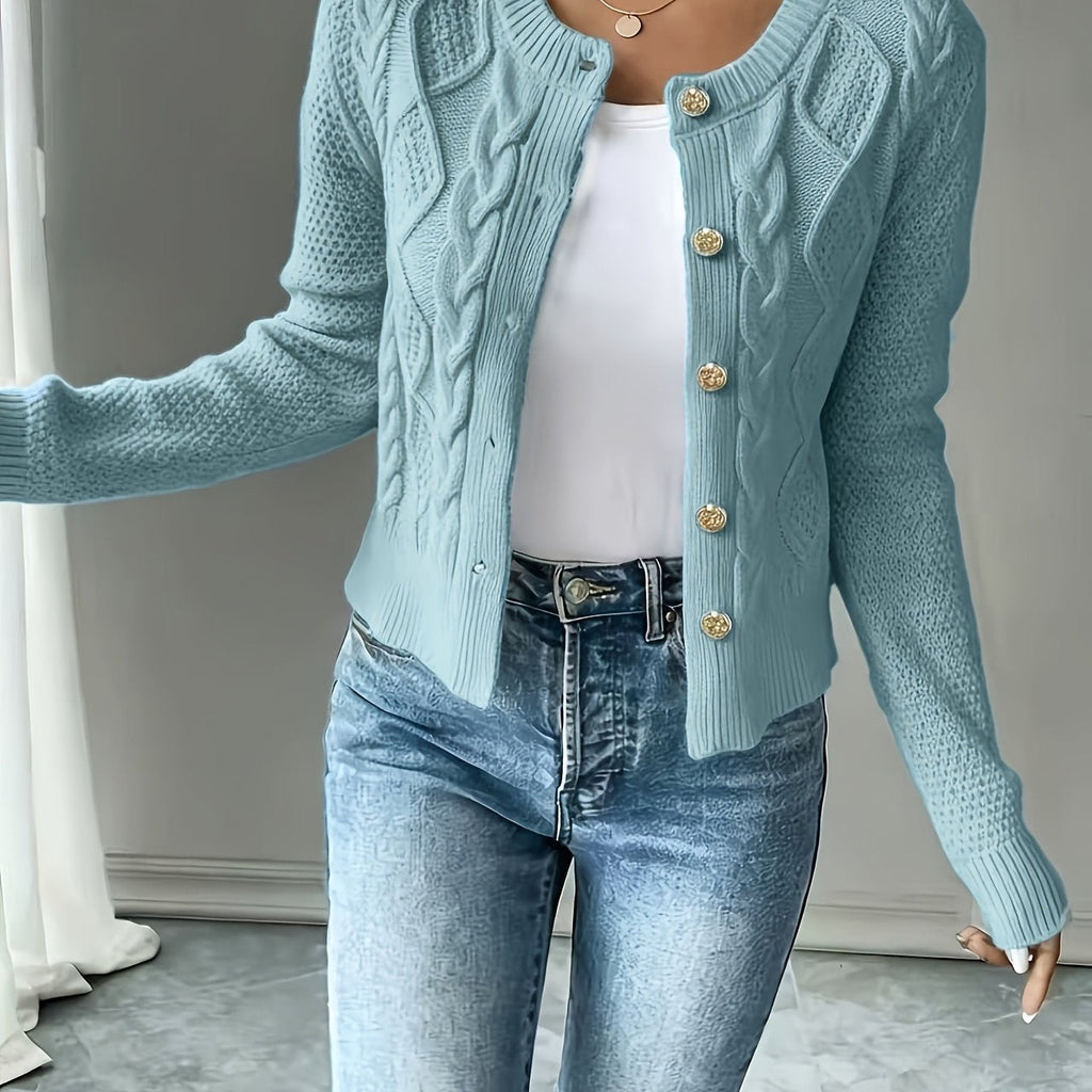 Eleanore | Cable-Knit Button-Front Cardigan – detail view
