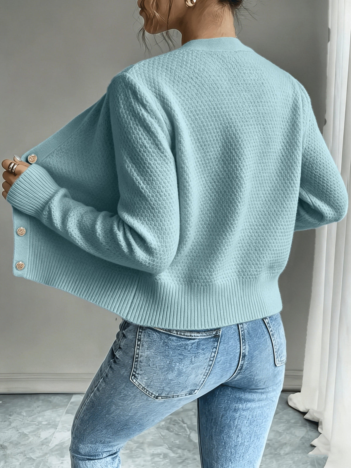 Eleanore | Cable-Knit Button-Front Cardigan – back view