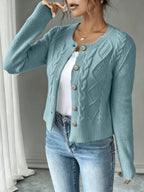 Eleanore | Cable-Knit Button-Front Cardigan – front view