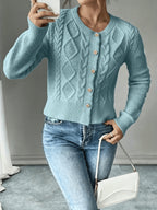 Eleanore | Cable-Knit Button-Front Cardigan – styled view