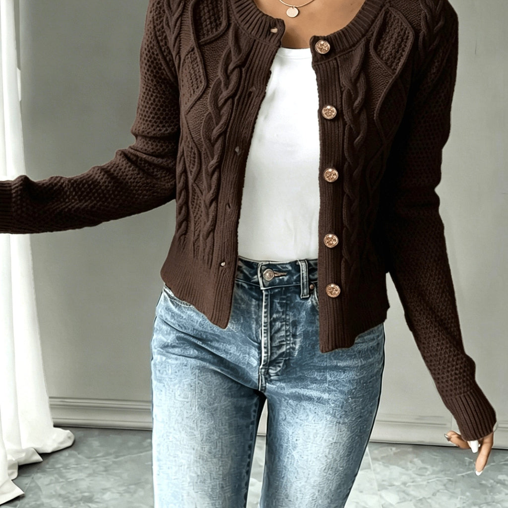Eleanore | Cable-Knit Button-Front Cardigan – front view