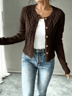 Eleanore | Cable-Knit Button-Front Cardigan – front view
