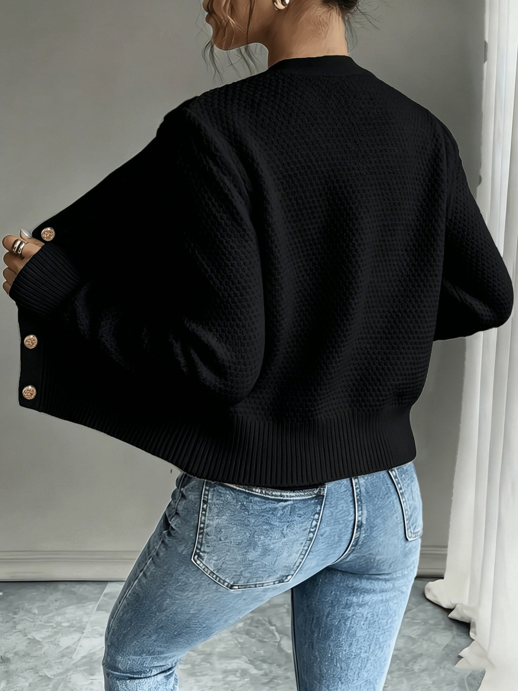 Eleanore | Cable-Knit Button-Front Cardigan – back view