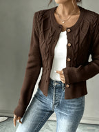 Eleanore | Cable-Knit Button-Front Cardigan – front view