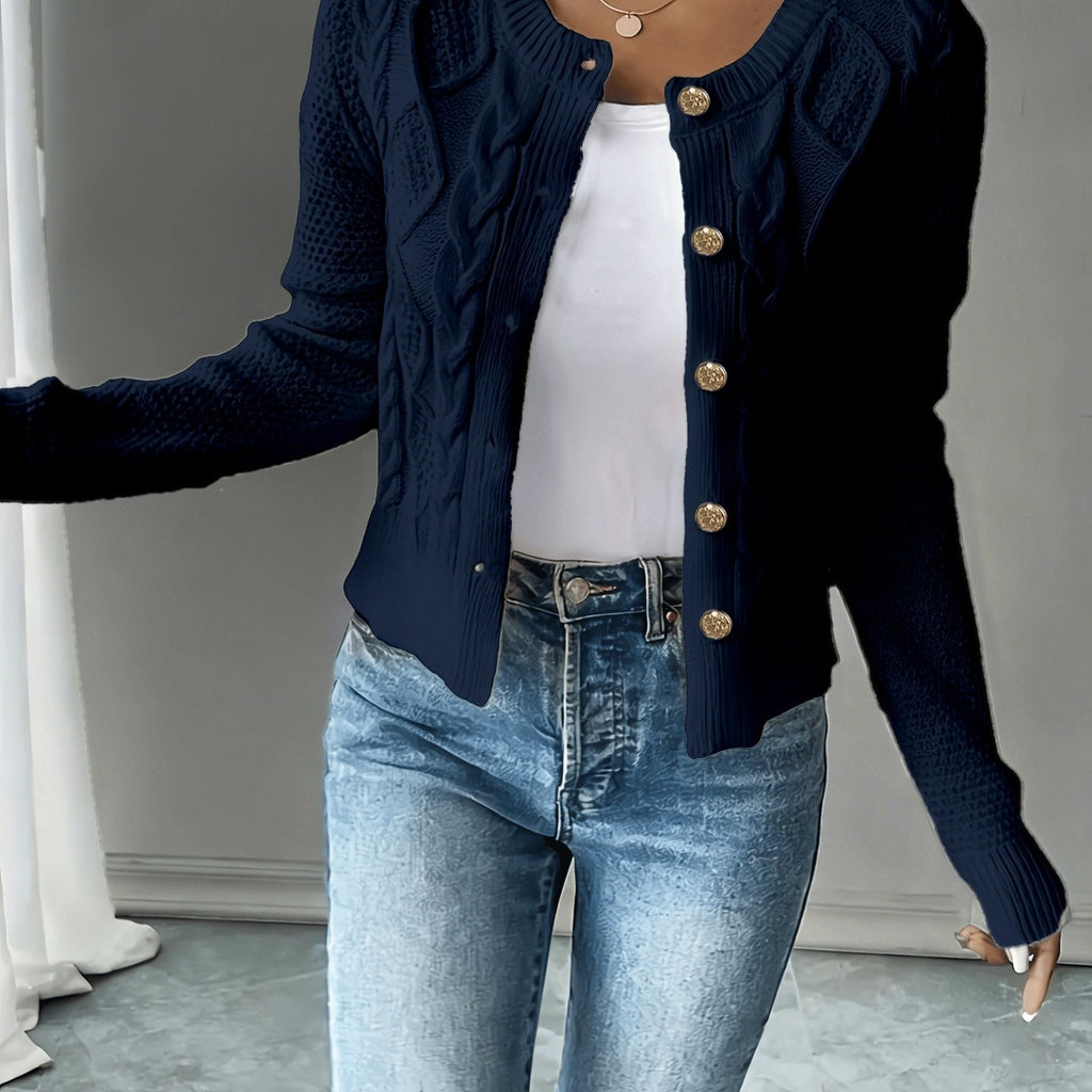 Eleanore | Cable-Knit Button-Front Cardigan – detail view