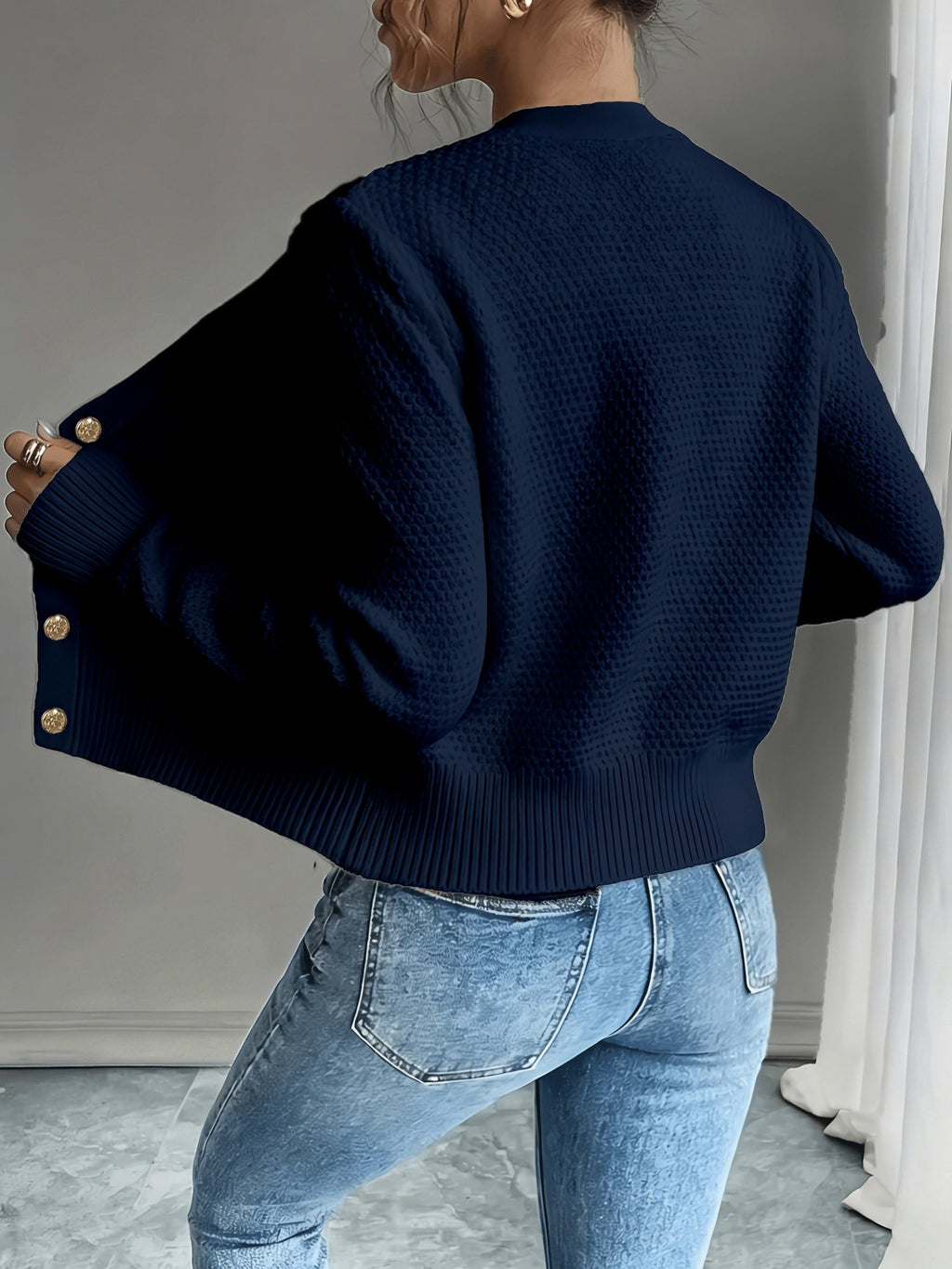 Eleanore | Cable-Knit Button-Front Cardigan – back view