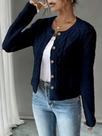 Eleanore | Cable-Knit Button-Front Cardigan – front view