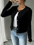 Eleanore | Cable-Knit Button-Front Cardigan – front view
