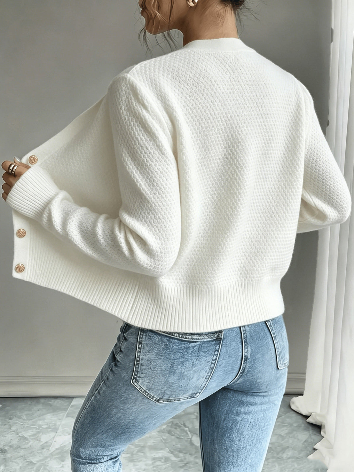 Eleanore | Cable-Knit Button-Front Cardigan – back view