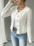 Eleanore | Cable-Knit Button-Front Cardigan – front view