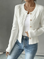 Eleanore | Cable-Knit Button-Front Cardigan – front view