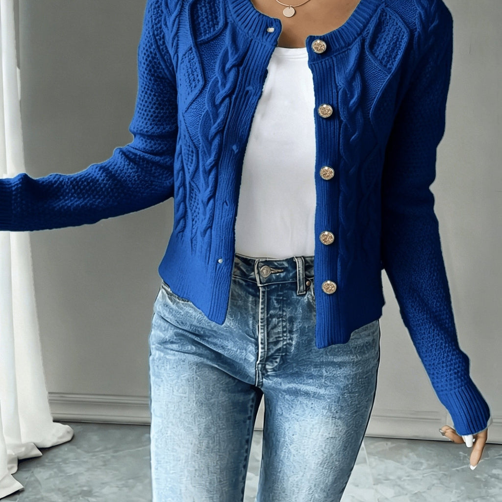 Eleanore | Cable-Knit Button-Front Cardigan – detail view