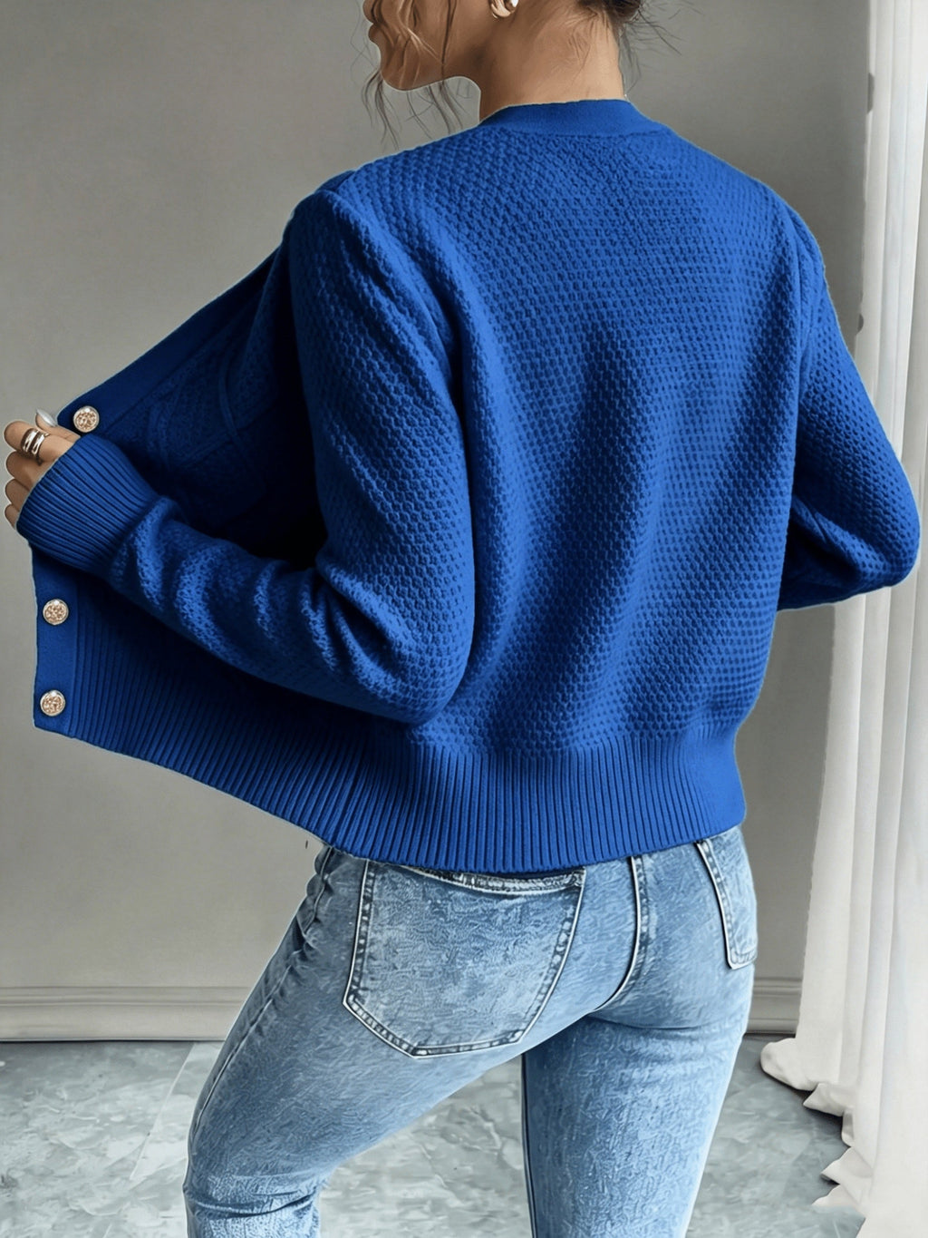 Eleanore | Cable-Knit Button-Front Cardigan – back view