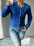 Eleanore | Cable-Knit Button-Front Cardigan – styled view