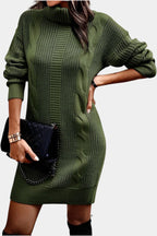 Elinora cozy knit turtleneck sweater dress, sleeve detail