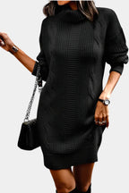 Elinora cozy knit turtleneck sweater dress, fabric detail