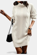 Elinora cozy knit turtleneck sweater dress, three-quarter view