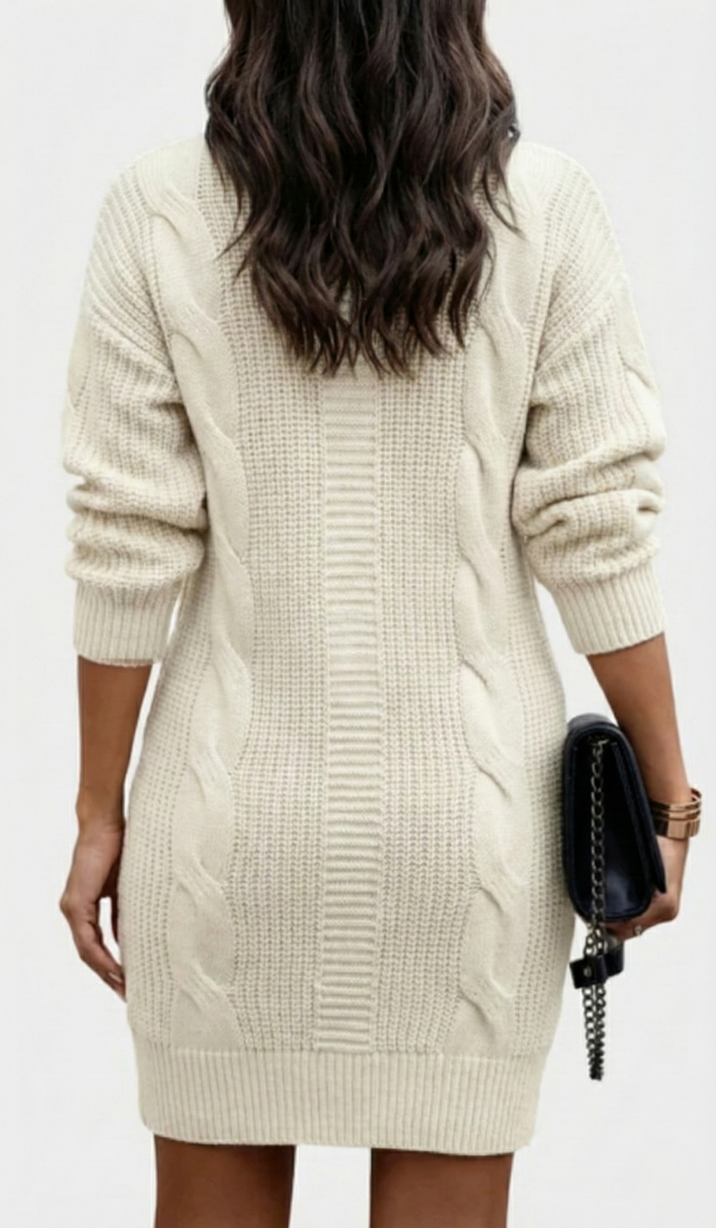 Elinora cozy knit turtleneck sweater dress, silhouette view