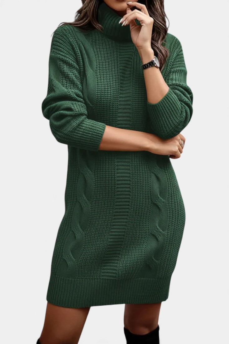 Elinora cozy knit turtleneck sweater dress, additional detail shot