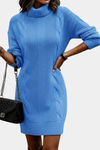 Elinora cozy knit turtleneck sweater dress, seam detail