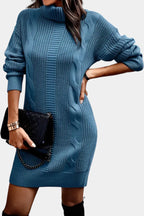 Elinora cozy knit turtleneck sweater dress by Vera Noir – close-up