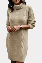 Elinora cozy knit turtleneck sweater dress by Vera Noir – side view
