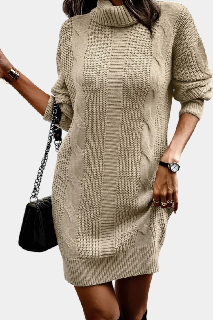 Elinora cozy knit turtleneck sweater dress by Vera Noir – fabric detail