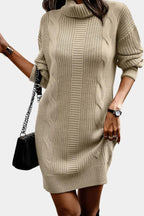 Elinora cozy knit turtleneck sweater dress by Vera Noir – fabric detail